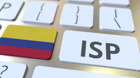 ISP or Internet Service Provider text and flag of Colombia on the computer Stock Illustration