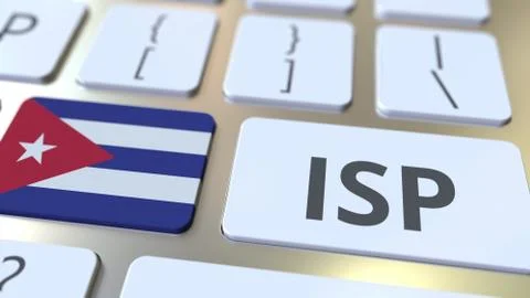 ISP or Internet Service Provider text and flag of Cuba on the computer keyboard Stock Illustration