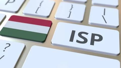 ISP or Internet Service Provider text and flag of Hungary on the computer Stock Illustration