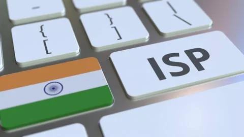ISP or Internet Service Provider text and flag of India on the computer keyboard Stock Illustration