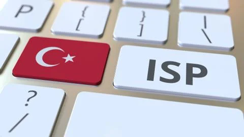 ISP or Internet Service Provider text and flag of Turkey on the computer Stock Illustration