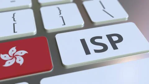 ISP or Internet Service Provider text and flag of Hong Kong on the computer Stock Illustration