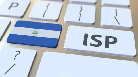 ISP or Internet Service Provider text and flag of Nicaragua on the computer Stock Illustration