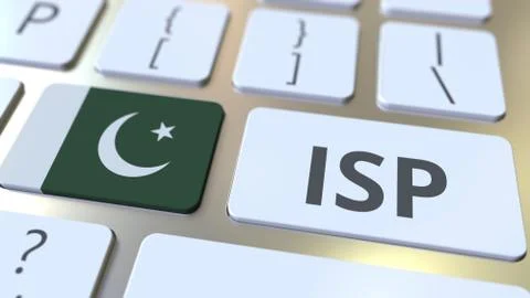 ISP or Internet Service Provider text and flag of Pakistan on the computer Stock Illustration