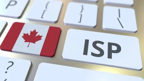 ISP or Internet Service Provider text and flag of Canada on the computer Stock Illustration