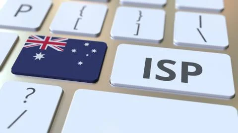 ISP or Internet Service Provider text and flag of Australia on the computer Stock Illustration
