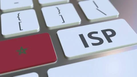 ISP or Internet Service Provider text and flag of Morocco on the computer Stock Illustration