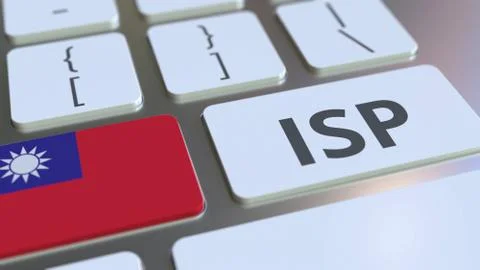 ISP or Internet Service Provider text and flag of Taiwan on the computer Stock Illustration