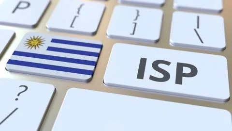 ISP or Internet Service Provider text and flag of Uruguay on the computer Stock Illustration