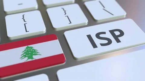 ISP or Internet Service Provider text and flag of Lebanon on the computer Stock Illustration