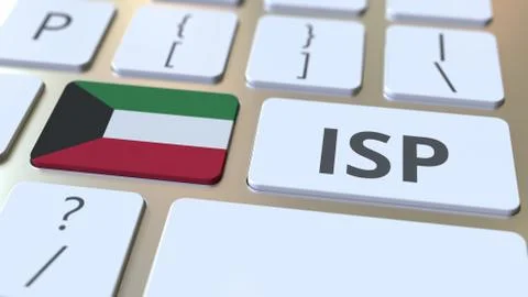 ISP or Internet Service Provider text and flag of Kuwait on the computer Stock Illustration