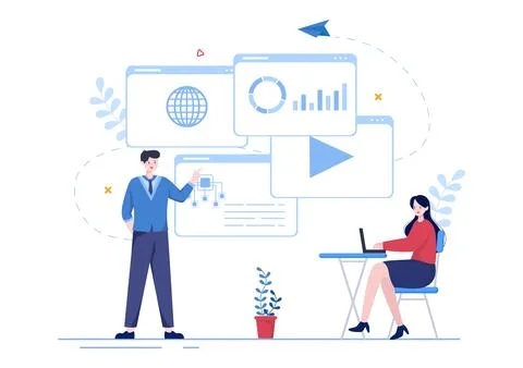 ISP or Internet Service Provider Cartoon Illustration with Keywords and Icons Stock Illustration