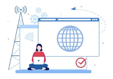 ISP or Internet Service Provider Cartoon Illustration with Keywords and Icons Stock Illustration