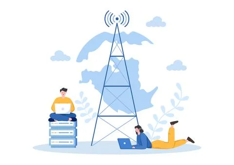 ISP or Internet Service Provider Cartoon Illustration with Keywords and Icons Stock Illustration