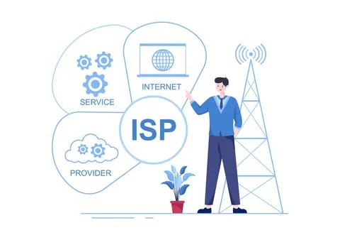 ISP or Internet Service Provider Cartoon Illustration with Keywords and Icons Stock Illustration