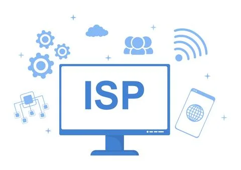 ISP or Internet Service Provider Cartoon Illustration with Keywords and Icons Stock Illustration