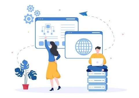 ISP or Internet Service Provider Cartoon Illustration with Keywords and Icons Stock Illustration