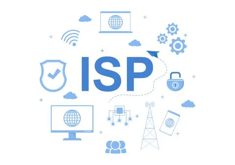 ISP or Internet Service Provider Cartoon Illustration with Keywords and Icons Stock Illustration
