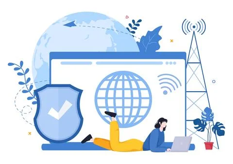 ISP or Internet Service Provider Cartoon Illustration with Keywords and Icons Stock Illustration