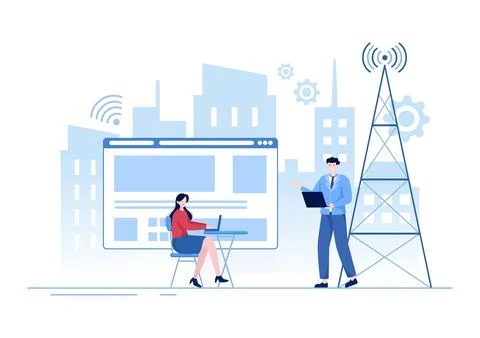 ISP or Internet Service Provider Cartoon Illustration with Keywords and Icons Stock Illustration