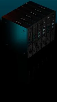 ISP server cube with cyan reflections isolated on black background Stock Illustration