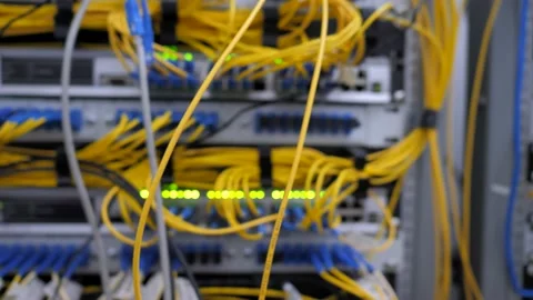 Isp server. Optical cords, cables. Web server racks. Data security Stock Footage 201081083