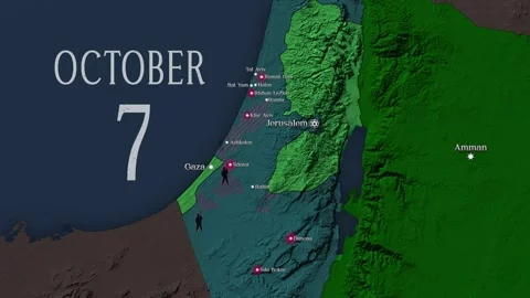 ISRAEL, 2023 OCTOBER 7 - Map of HAMAS Invasion on Israel Stock Footage 253379904