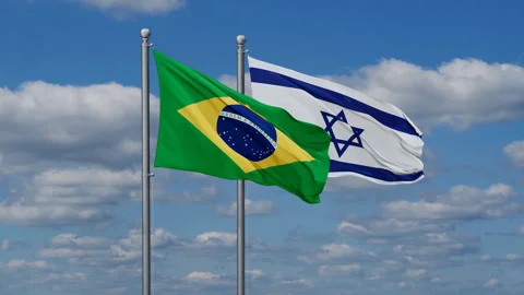 Israel and Brazil two flags Stock Footage 279322228
