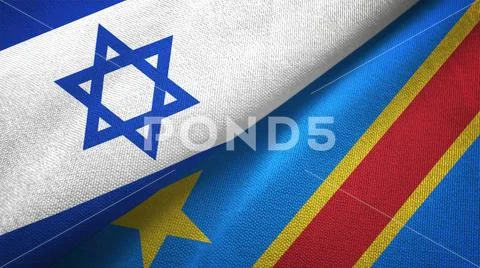 Israel and Congo Democratic Republic two flags textile cloth, fabric texture Stock Photos