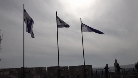 Israel and Jerusalem flags Video stock 122519625