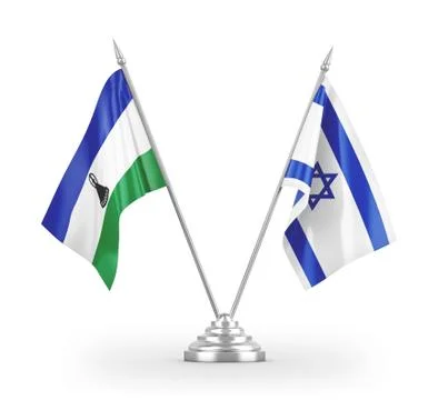 Israel and Lesotho table flags isolated on white 3D rendering Stock Illustration