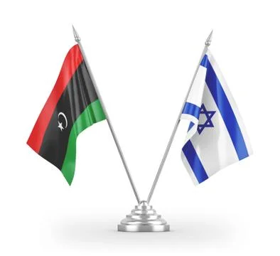 Israel and Libya table flags isolated on white 3D rendering Stock Illustration