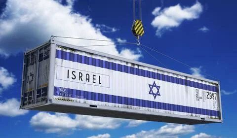 Israel - cargo container hanging on crane for international trade and logis.. Stock Illustration