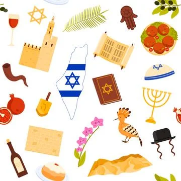 Israel Culture Seamless Pattern Vector Design Stock Illustration