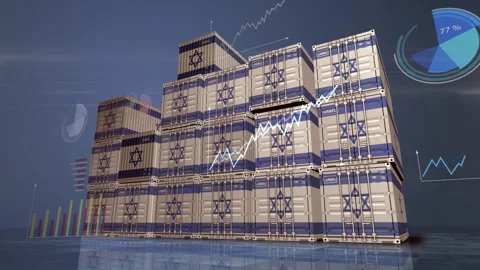 Israel export cargo containers with diagrams charts Stock Footage 342796177