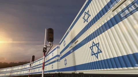 Israel export containers on cargo train wagons loop Stock Footage 342729071