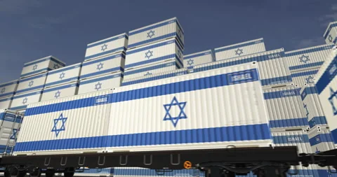 Israel export containers on cargo train wagons loop Stock Footage 342795581