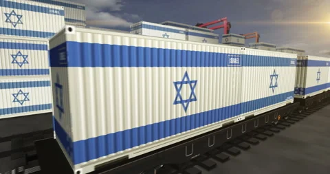 Israel export containers on cargo train wagons loop Stock Footage 342795612