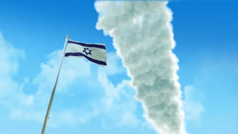 Israel Flag 3D Render Animation on Pole with Fighter Jets Smoke Trails in Bl Stockbeeldmateriaal 333239250