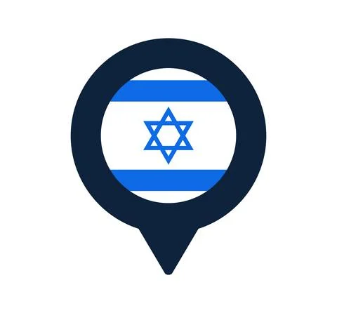 Israel flag and map pointer icon. National flag location icon vector design,  Stock Illustration
