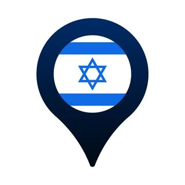 Israel flag and map pointer icon. National flag location icon vector design,  Stock Illustration