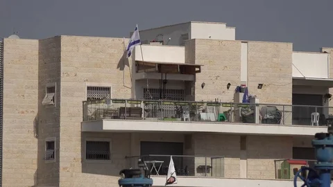 Israel Flag on a balcony Stock Footage 120236341