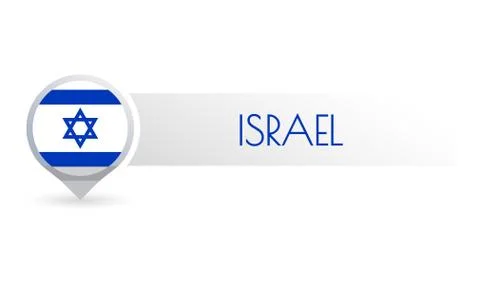 Israel flag. Circle flag button in the map marker shape. Israeli country icon Stock Illustration