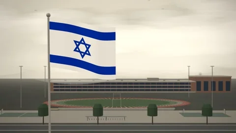 Israel Flag Flying Over School Campus Running Track seamless loop Stock Footage 345380654