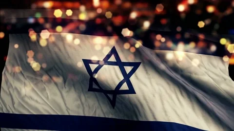 Israel Flag Light Night Bokeh Abstract Loop Animation 4K Stock Footage 47609096