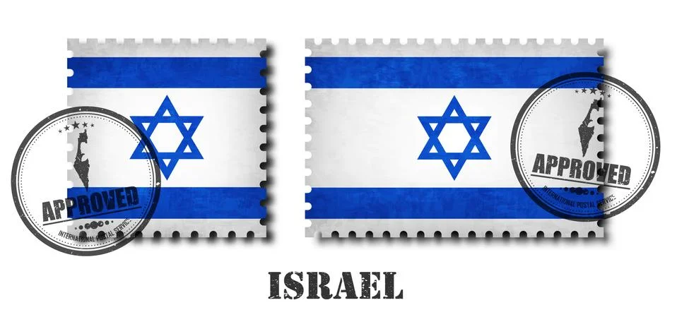 Israel flag pattern postage stamp with grunge old scratch texture and affix a Illustrazione stock
