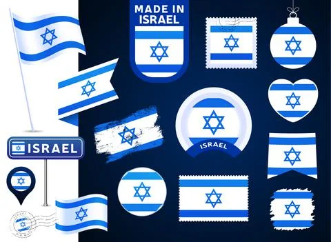 Israel flag vector collection. big set of national flag design elements in di Stock Illustration
