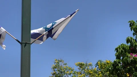 Israel Flag Waving in Wind on blue sky b... | Stock Video | Pond5