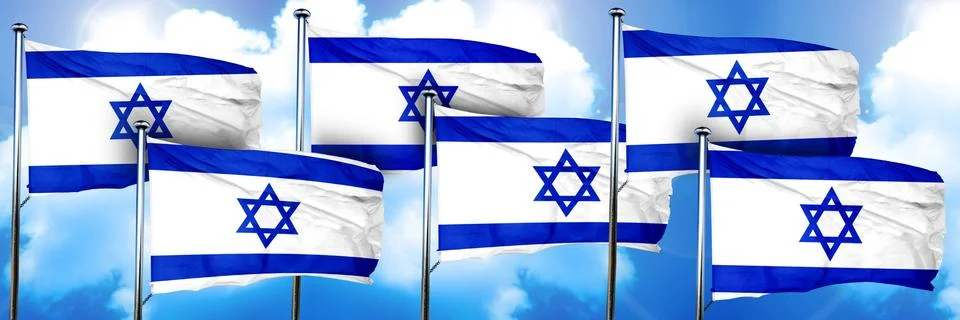 Israel flags, 3D rendering, on a cloud background Stock Illustration
