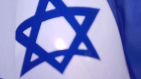 ISRAEL FLAGS, Star of David, flag flies in the wind, independence day Vídeo Stock 124129810